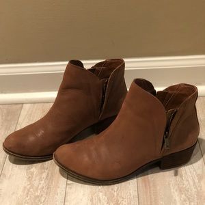 Brown leather booties by Lucky Brand